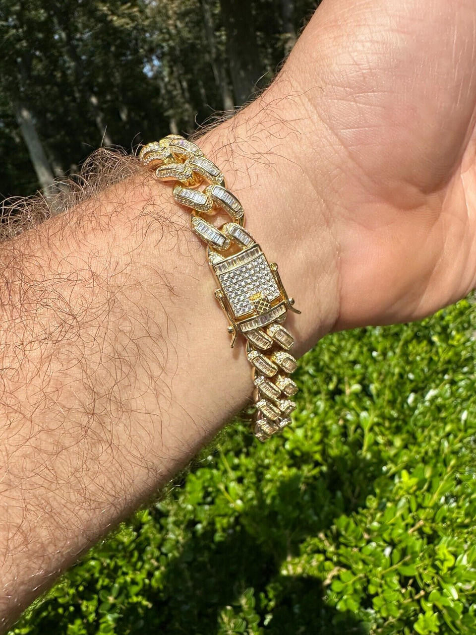Classic Baguette Miami Cuban Link Braceket Iced Out - 14k Gold Vermeil 925 Silver - 12mm - 7"-8.5"