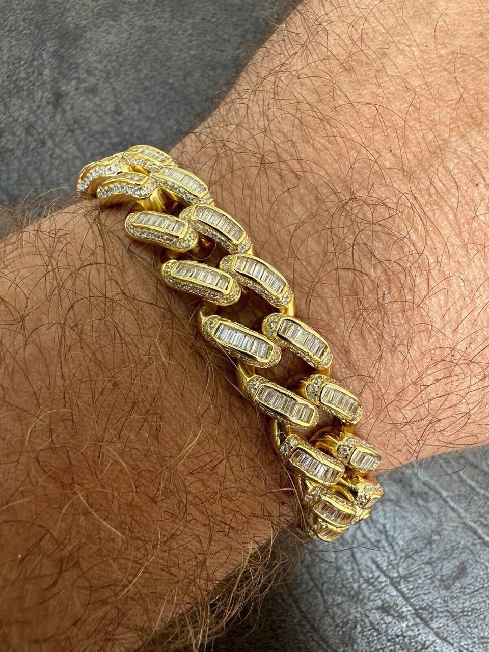 Classic Baguette Miami Cuban Link Braceket Iced Out - 14k Gold Vermeil 925 Silver - 12mm - 7"-8.5"