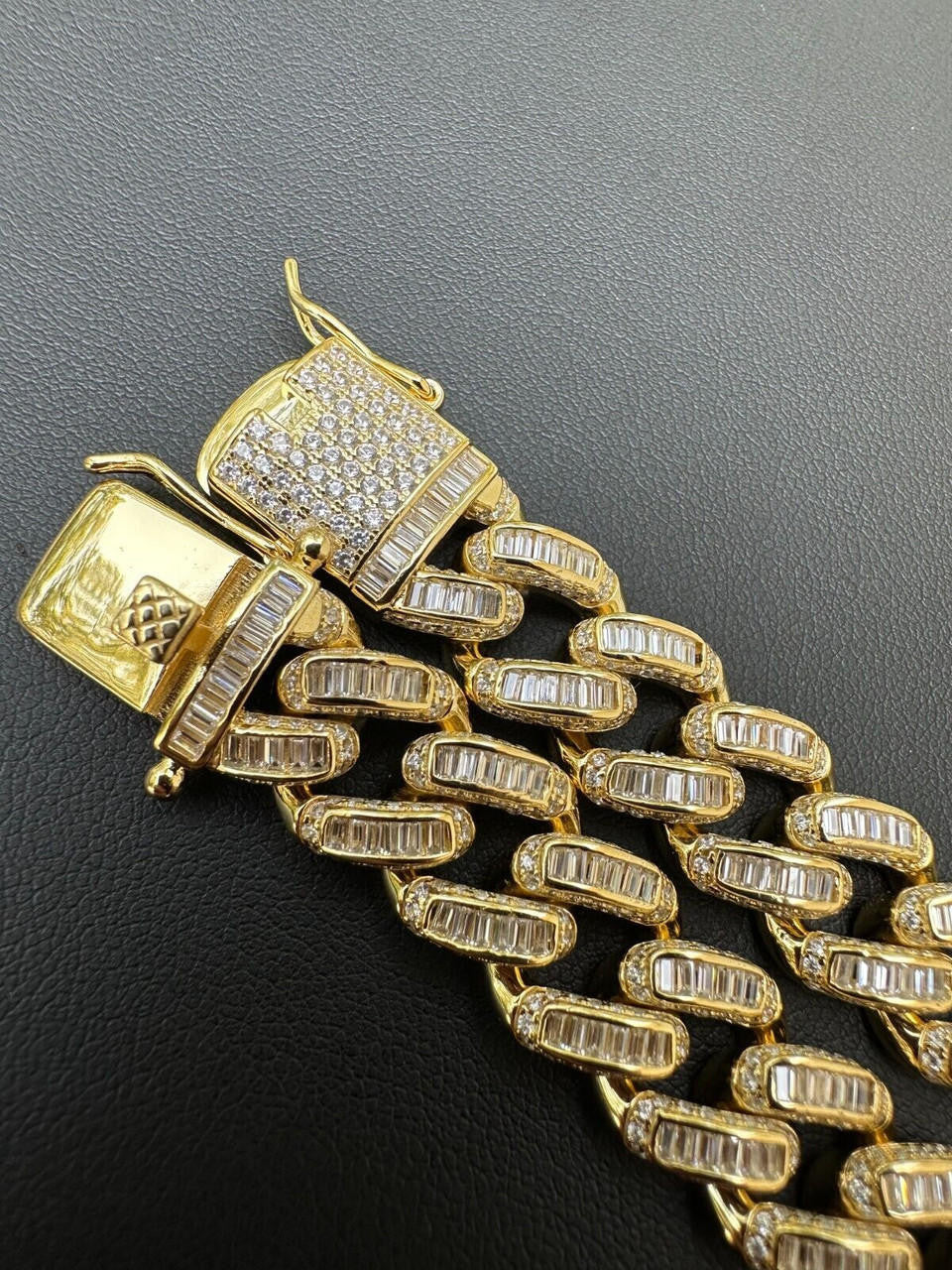 Classic Baguette Miami Cuban Link Braceket Iced Out - 14k Gold Vermeil 925 Silver - 12mm - 7"-8.5"