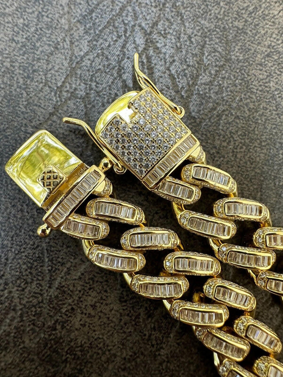Classic Baguette Miami Cuban Link Braceket Iced Out - 14k Gold Vermeil 925 Silver - 12mm - 7"-8.5"