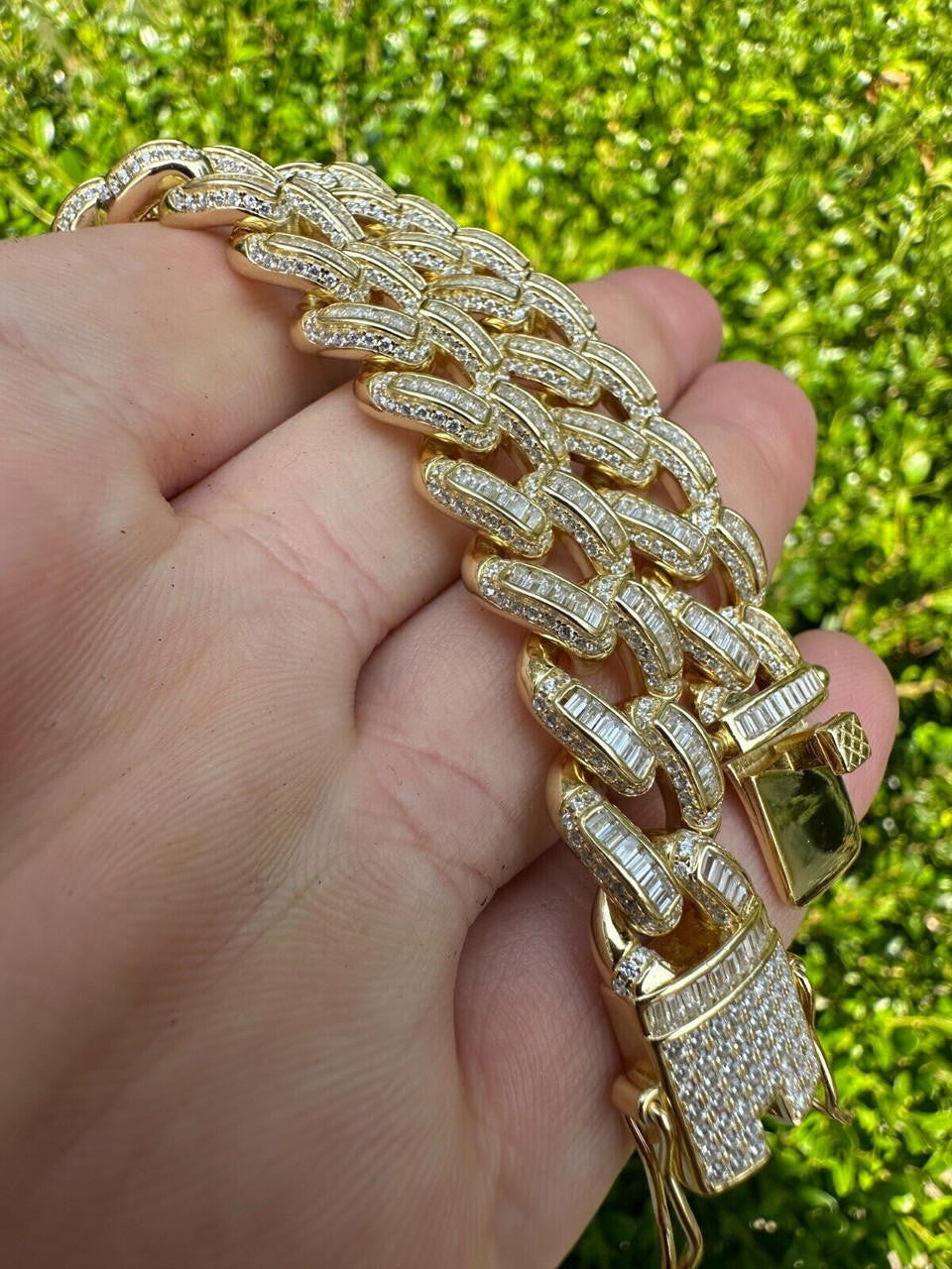 Classic Baguette Miami Cuban Link Braceket Iced Out - 14k Gold Vermeil 925 Silver - 12mm - 7"-8.5"