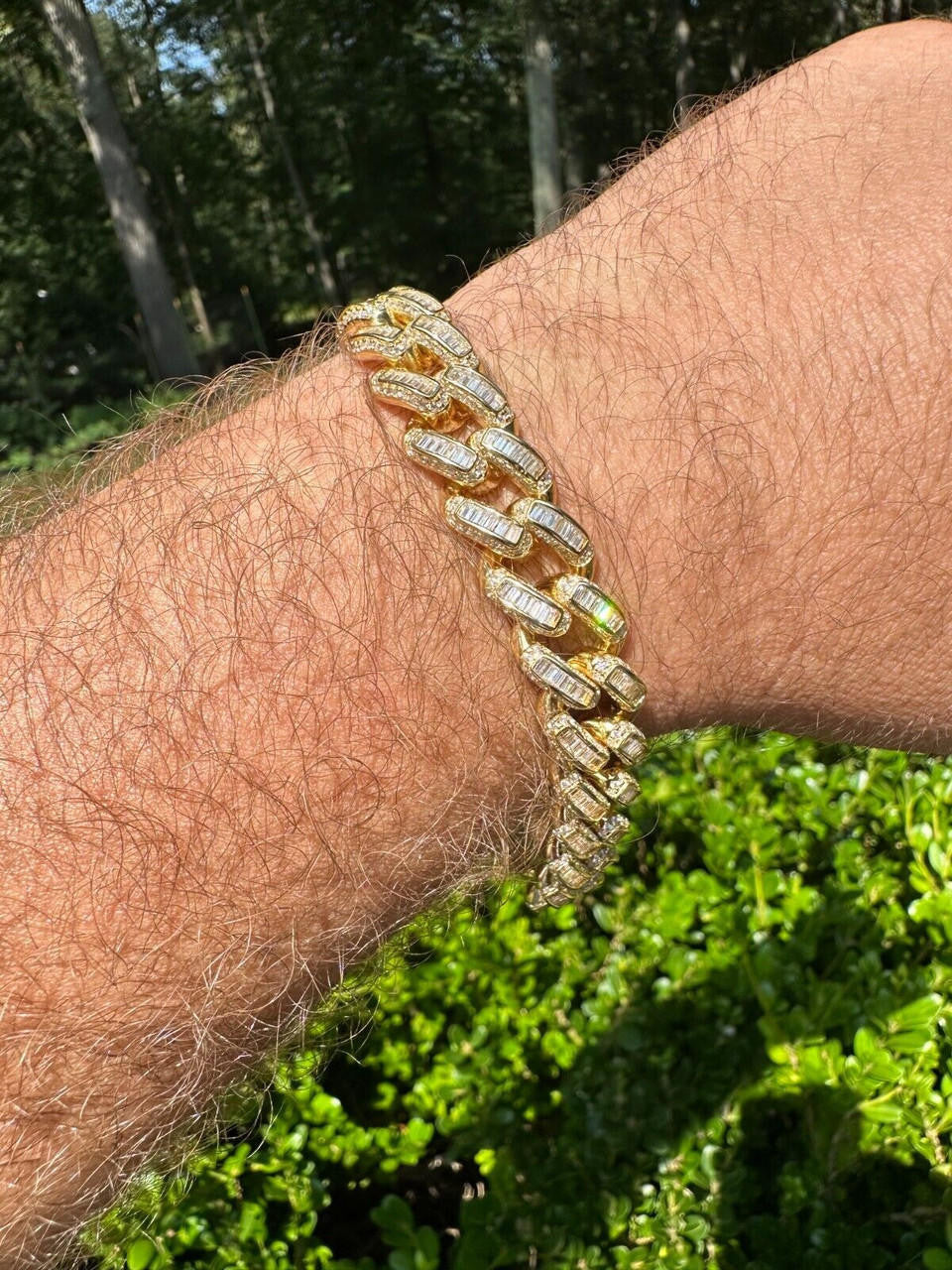 Classic Baguette Miami Cuban Link Braceket Iced Out - 14k Gold Vermeil 925 Silver - 12mm - 7"-8.5"