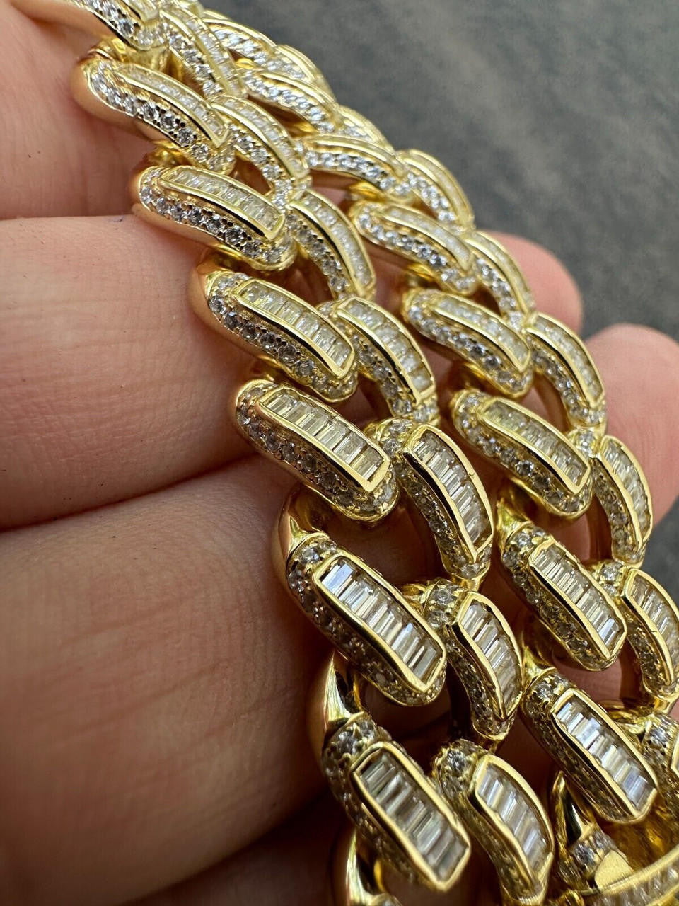 Classic Baguette Miami Cuban Link Braceket Iced Out - 14k Gold Vermeil 925 Silver - 12mm - 7"-8.5"