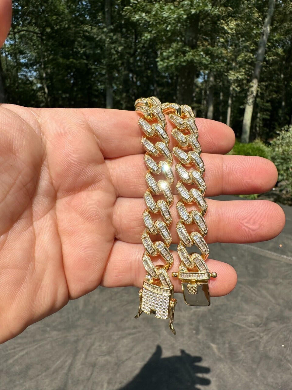 Classic Baguette Miami Cuban Link Braceket Iced Out - 14k Gold Vermeil 925 Silver - 12mm - 7"-8.5"