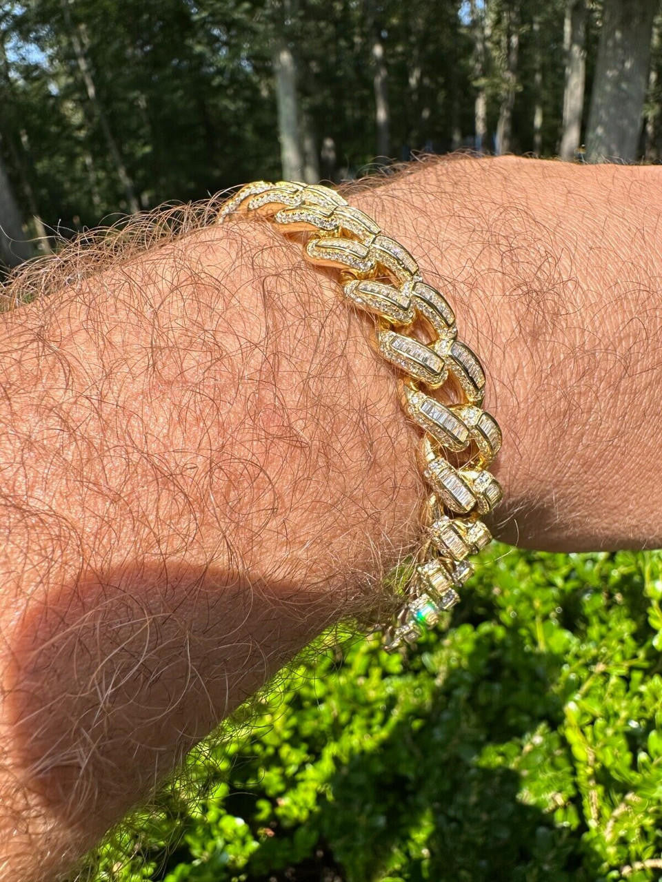 Classic Baguette Miami Cuban Link Braceket Iced Out - 14k Gold Vermeil 925 Silver - 12mm - 7"-8.5"