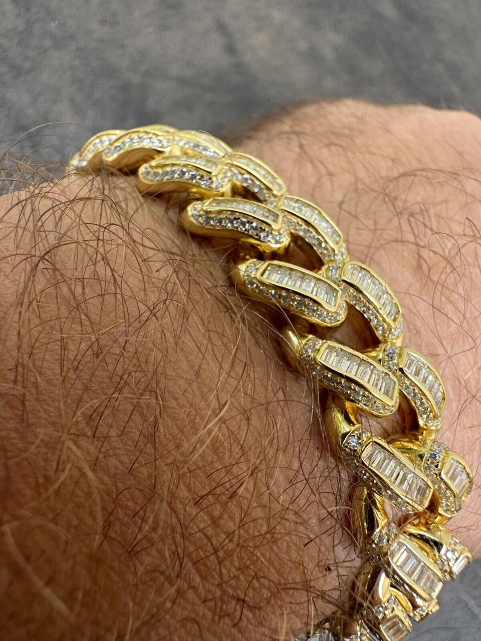 Classic Baguette Miami Cuban Link Braceket Iced Out - 14k Gold Vermeil 925 Silver - 12mm - 7"-8.5"