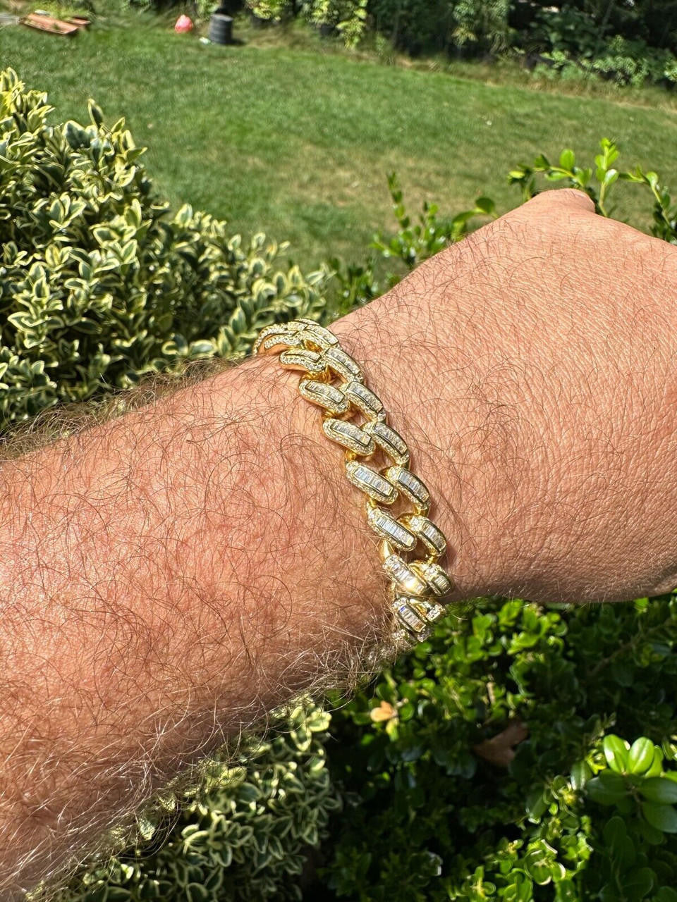 Classic Baguette Miami Cuban Link Braceket Iced Out - 14k Gold Vermeil 925 Silver - 12mm - 7"-8.5"