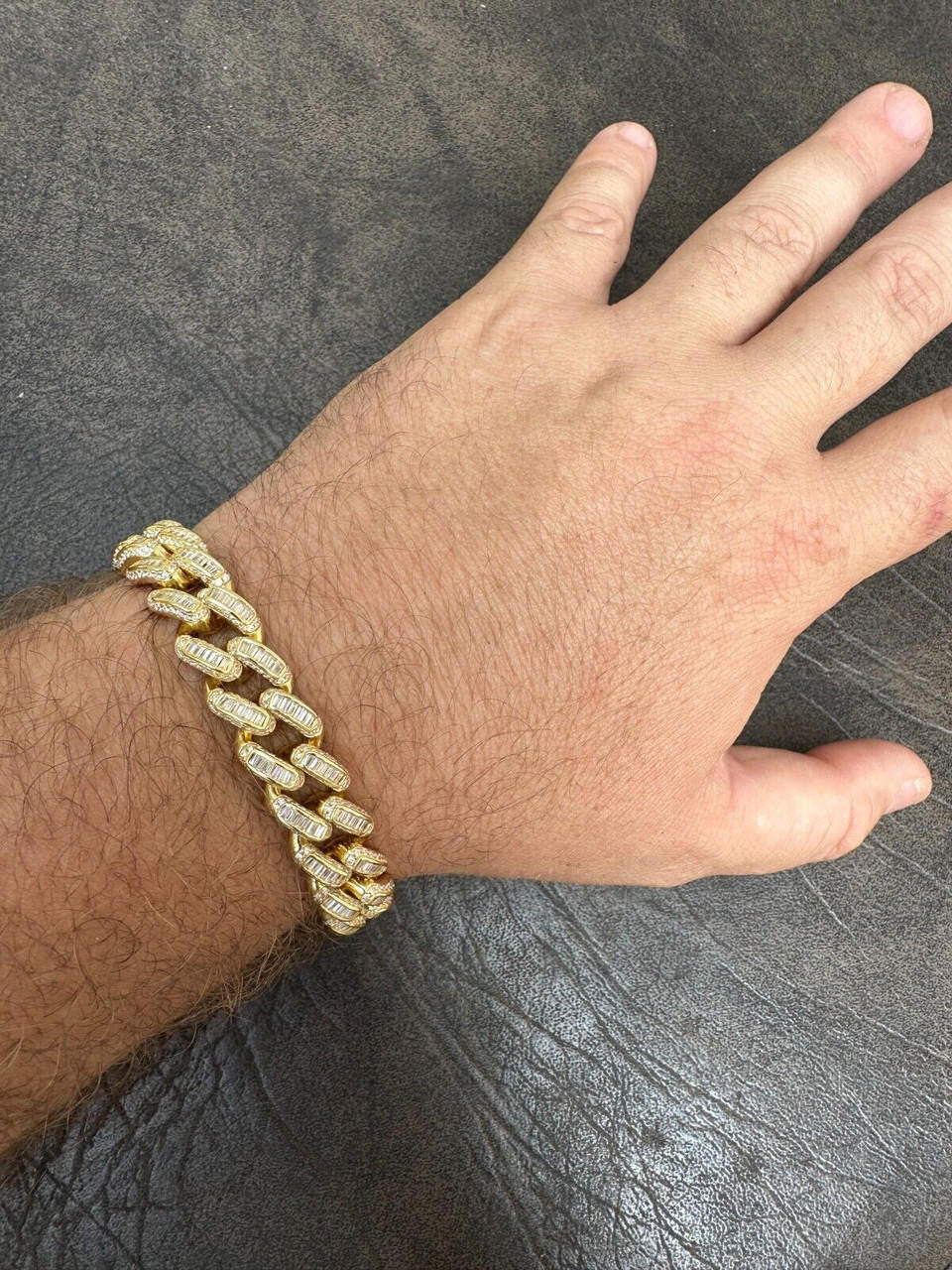 Classic Baguette Miami Cuban Link Braceket Iced Out - 14k Gold Vermeil 925 Silver - 12mm - 7"-8.5"