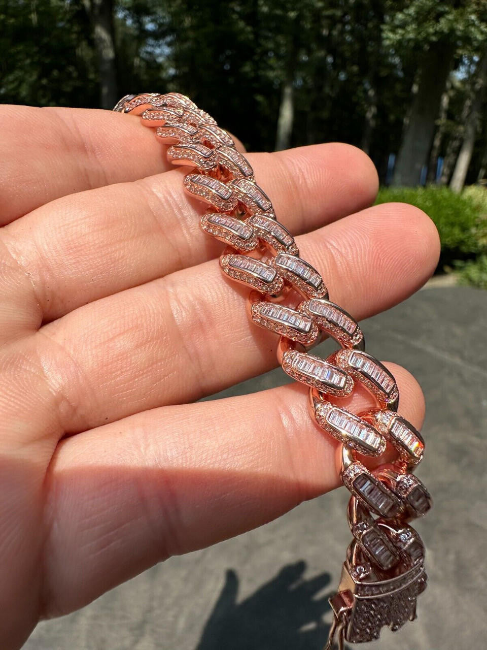 Classic Baguette Miami Cuban Link Bracelet Iced Out - 14k Rose Gold Vermeil 925 Silver - 12mm - 7"-8.5"
