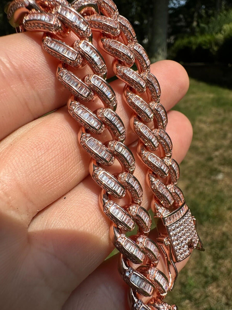 Classic Baguette Miami Cuban Link Bracelet Iced Out - 14k Rose Gold Vermeil 925 Silver - 12mm - 7"-8.5"