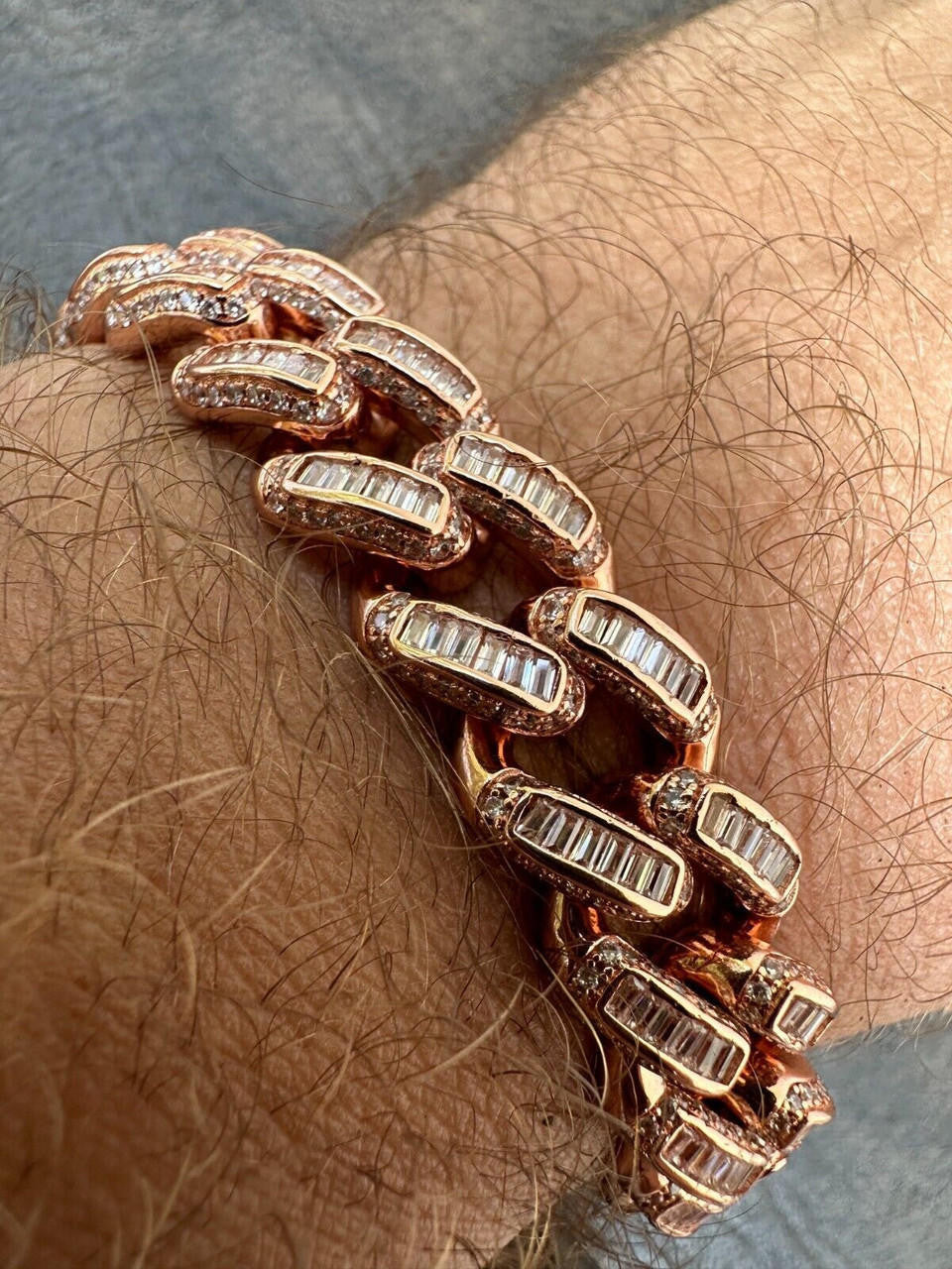 Classic Baguette Miami Cuban Link Bracelet Iced Out - 14k Rose Gold Vermeil 925 Silver - 12mm - 7"-8.5"