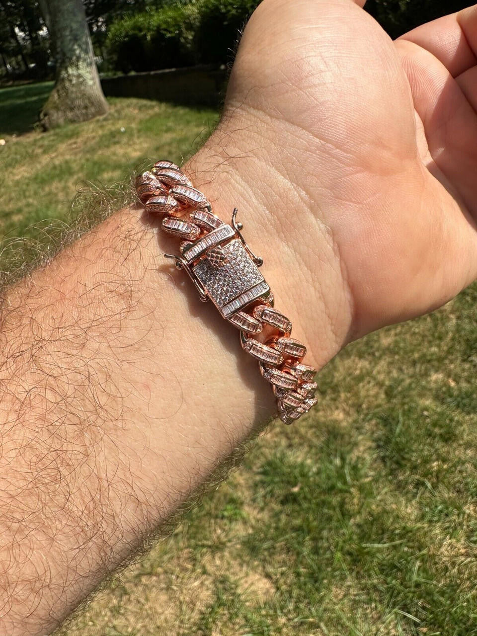 Classic Baguette Miami Cuban Link Bracelet Iced Out - 14k Rose Gold Vermeil 925 Silver - 12mm - 7"-8.5"