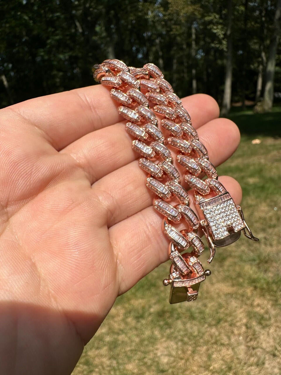 Classic Baguette Miami Cuban Link Bracelet Iced Out - 14k Rose Gold Vermeil 925 Silver - 12mm - 7"-8.5"