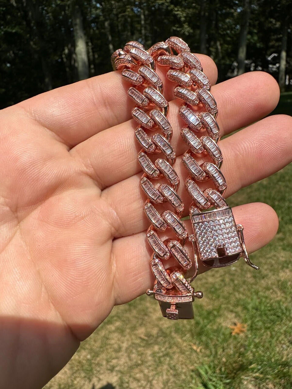Classic Baguette Miami Cuban Link Bracelet Iced Out - 14k Rose Gold Vermeil 925 Silver - 12mm - 7"-8.5"