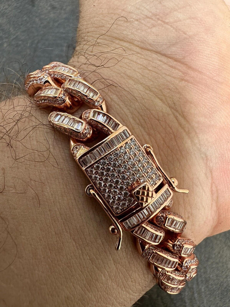Classic Baguette Miami Cuban Link Bracelet Iced Out - 14k Rose Gold Vermeil 925 Silver - 12mm - 7"-8.5"