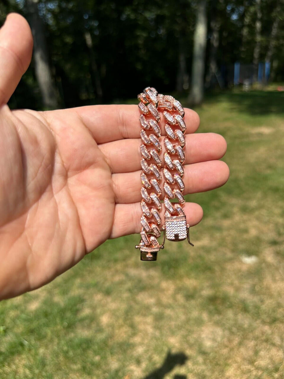 Classic Baguette Miami Cuban Link Bracelet Iced Out - 14k Rose Gold Vermeil 925 Silver - 12mm - 7"-8.5"