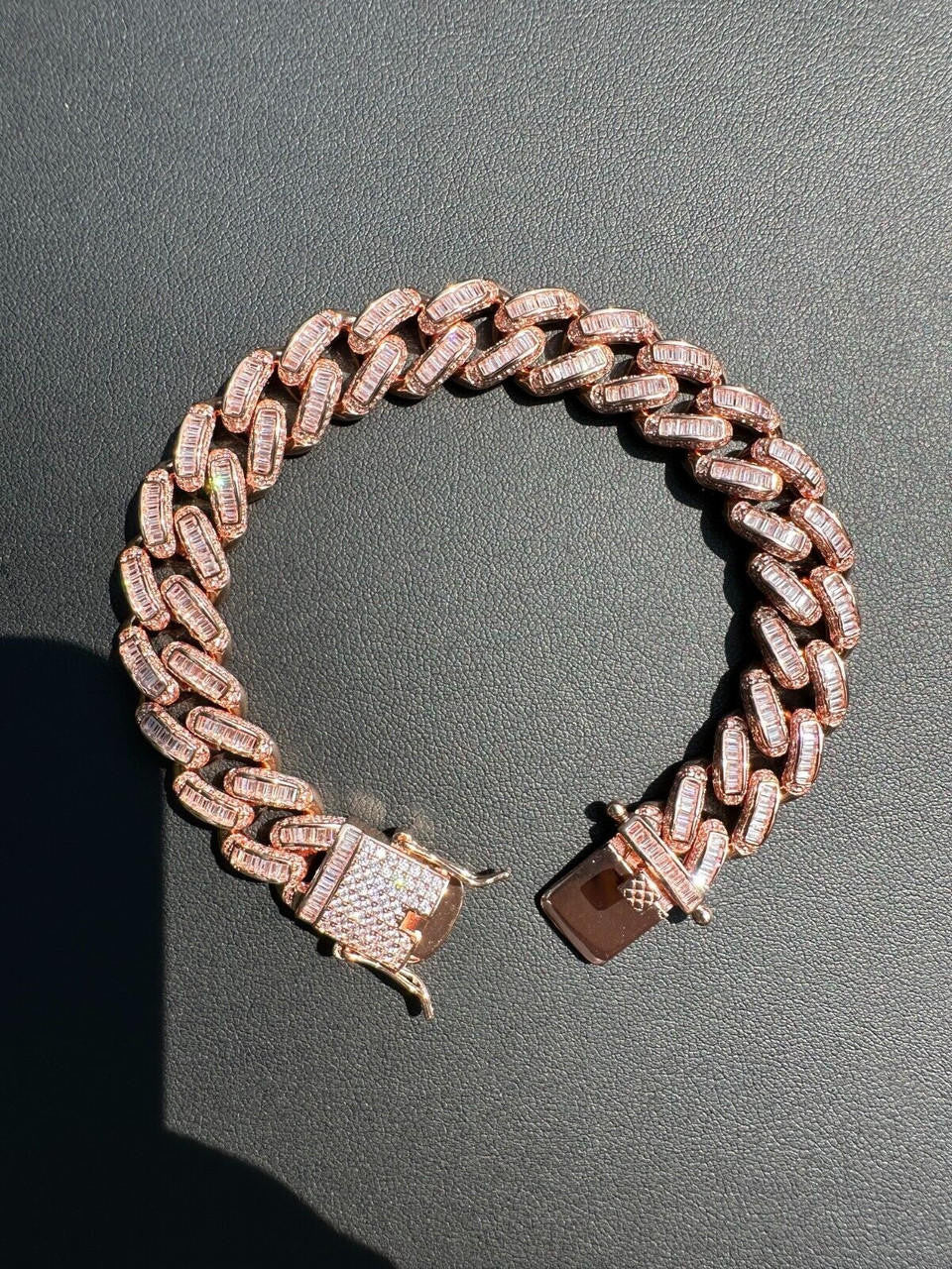 Classic Baguette Miami Cuban Link Bracelet Iced Out - 14k Rose Gold Vermeil 925 Silver - 12mm - 7"-8.5"