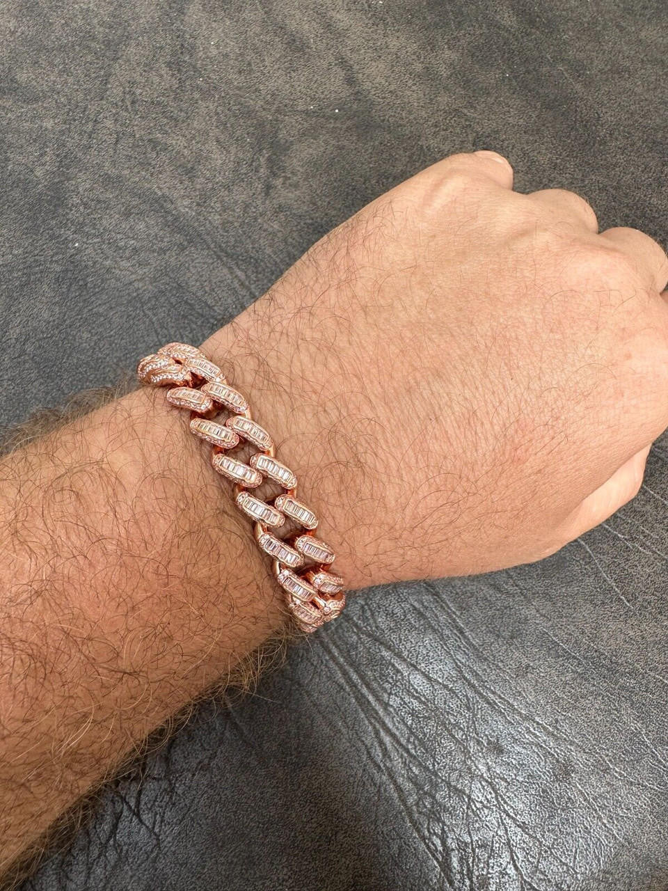 Classic Baguette Miami Cuban Link Bracelet Iced Out - 14k Rose Gold Vermeil 925 Silver - 12mm - 7"-8.5"