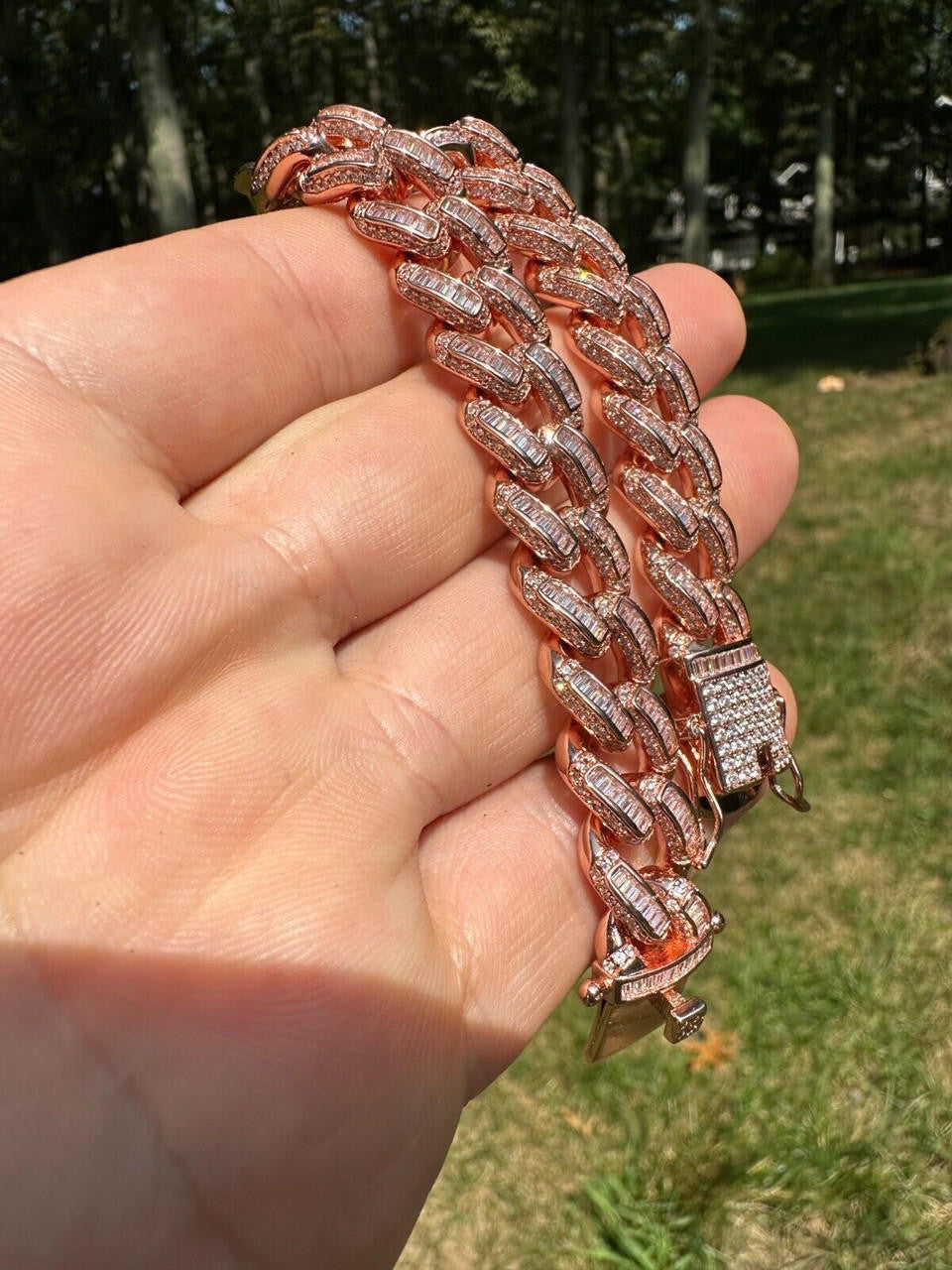 Classic Baguette Miami Cuban Link Bracelet Iced Out - 14k Rose Gold Vermeil 925 Silver - 12mm - 7"-8.5"