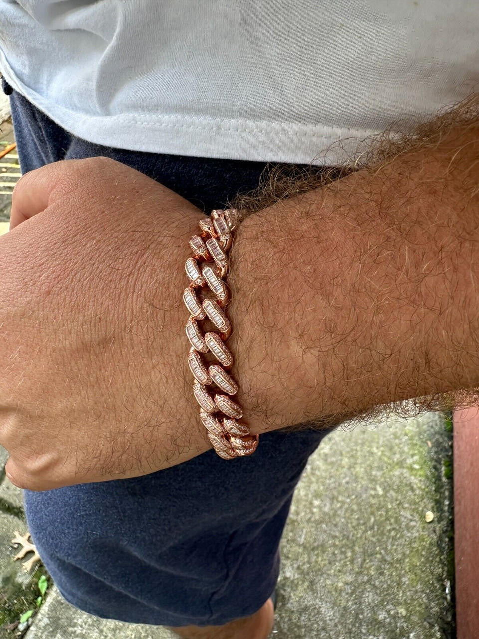 Classic Baguette Miami Cuban Link Bracelet Iced Out - 14k Rose Gold Vermeil 925 Silver - 12mm - 7"-8.5"