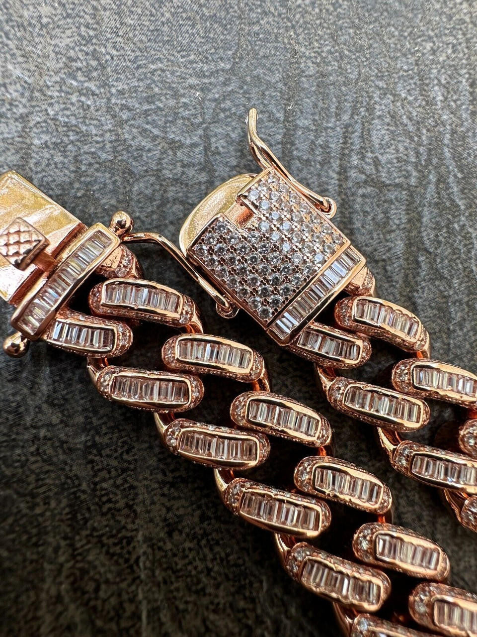 Classic Baguette Miami Cuban Link Bracelet Iced Out - 14k Rose Gold Vermeil 925 Silver - 12mm - 7"-8.5"