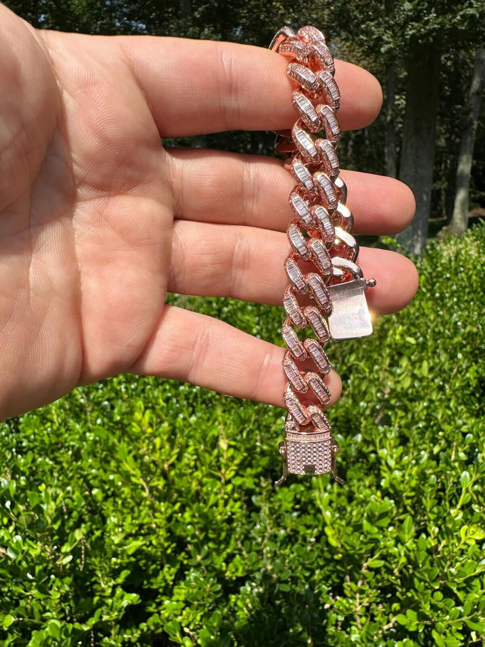 Classic Baguette Miami Cuban Link Bracelet Iced Out - 14k Rose Gold Vermeil 925 Silver - 12mm - 7"-8.5"