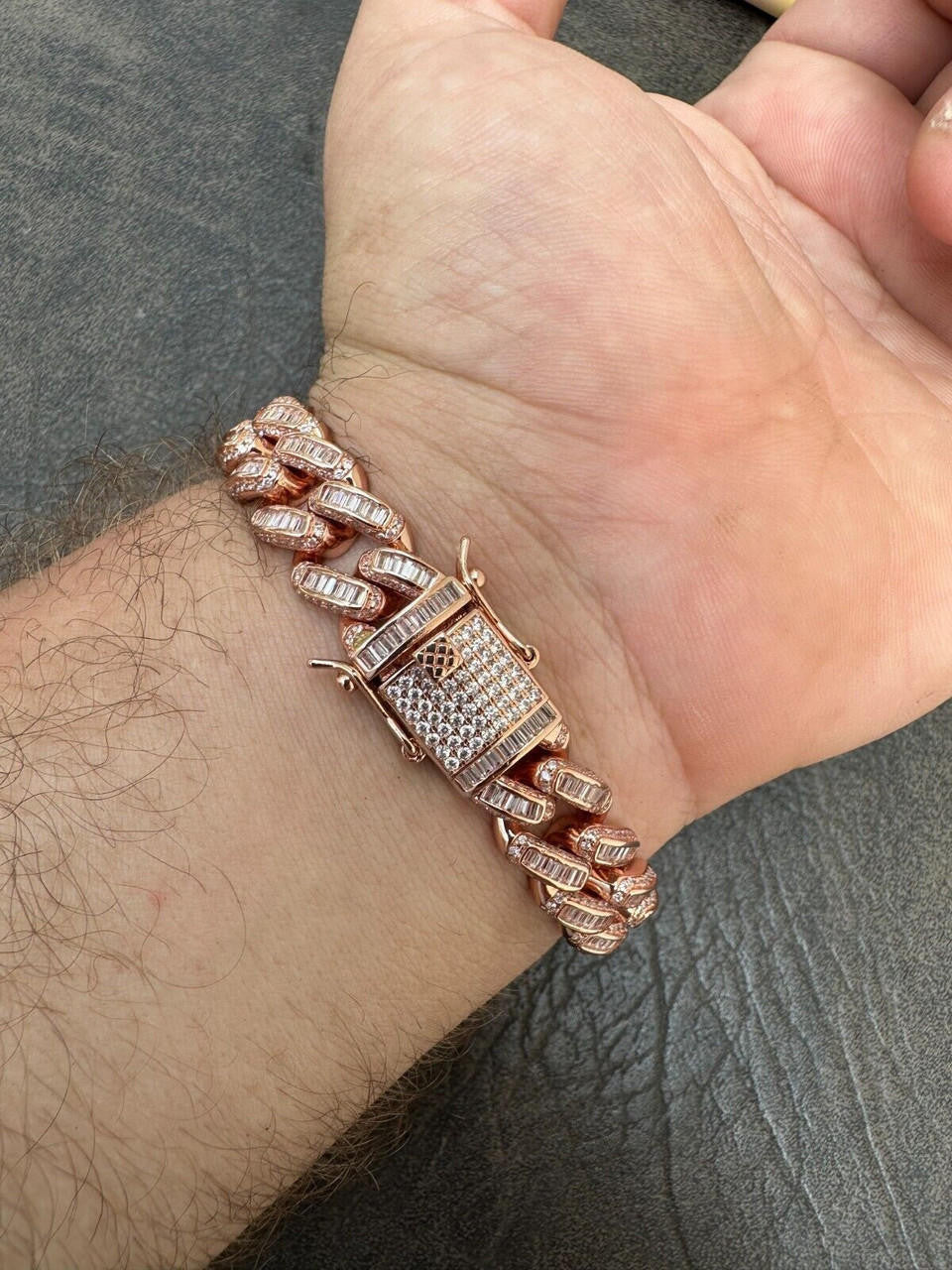 Classic Baguette Miami Cuban Link Bracelet Iced Out - 14k Rose Gold Vermeil 925 Silver - 12mm - 7"-8.5"