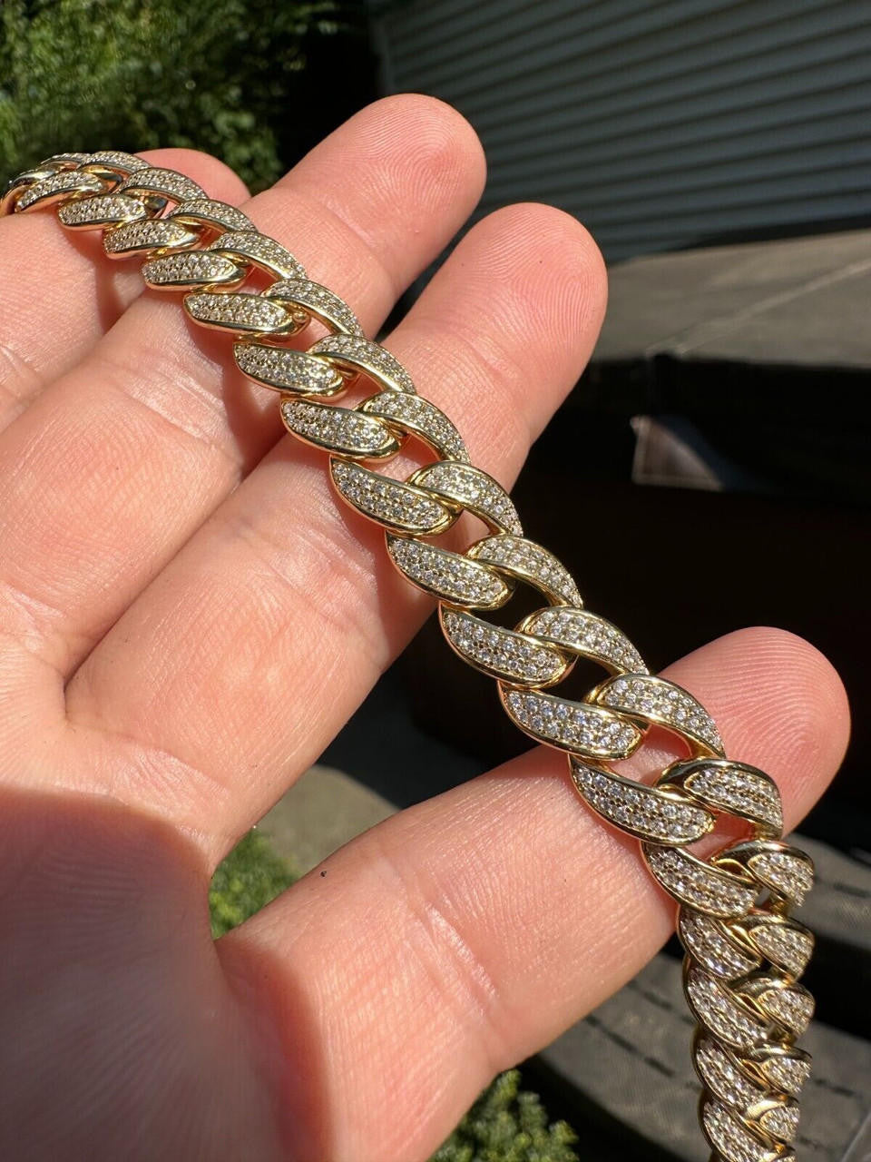 Flat Miami Cuban Link Bracelet Iced Out CZ Stones -14k Gold Vermeil & 925 Silver - 12mm - 7"-9"