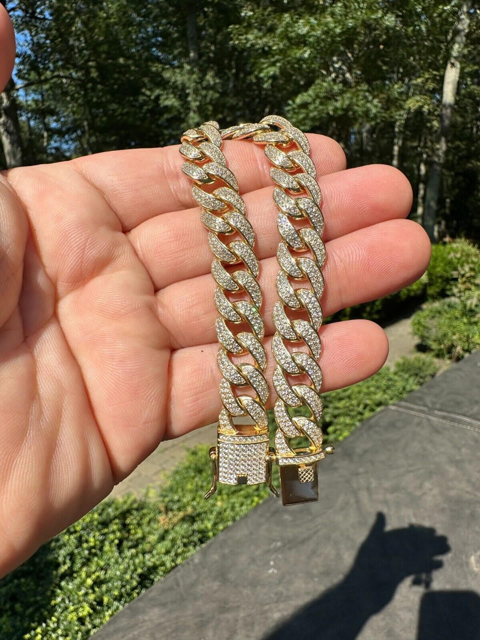 Flat Miami Cuban Link Bracelet Iced Out CZ Stones -14k Gold Vermeil & 925 Silver - 12mm - 7"-9"