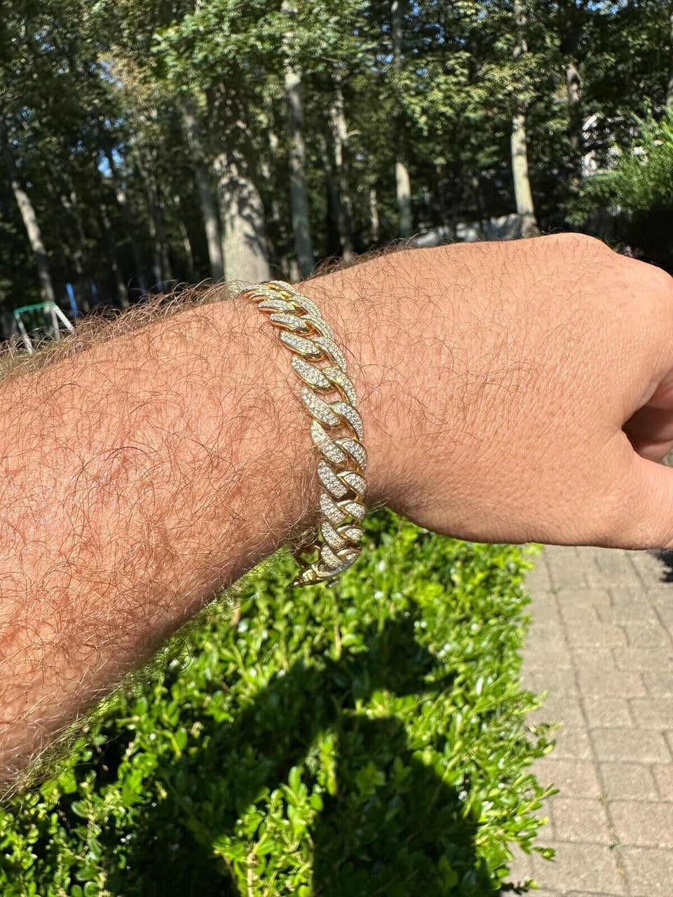 Flat Miami Cuban Link Bracelet Iced Out CZ Stones -14k Gold Vermeil & 925 Silver - 12mm - 7"-9"