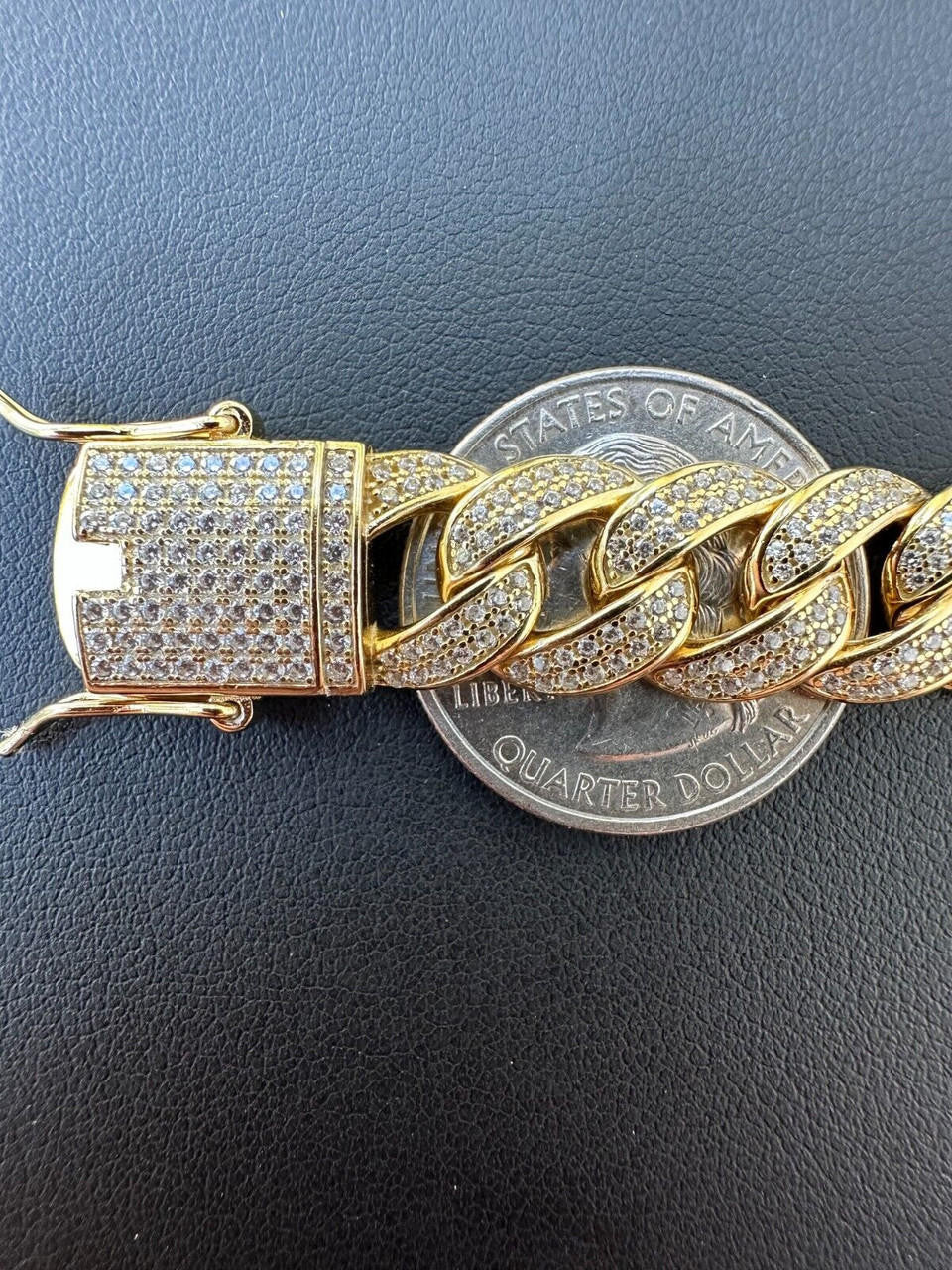 Flat Miami Cuban Link Bracelet Iced Out CZ Stones -14k Gold Vermeil & 925 Silver - 12mm - 7"-9"