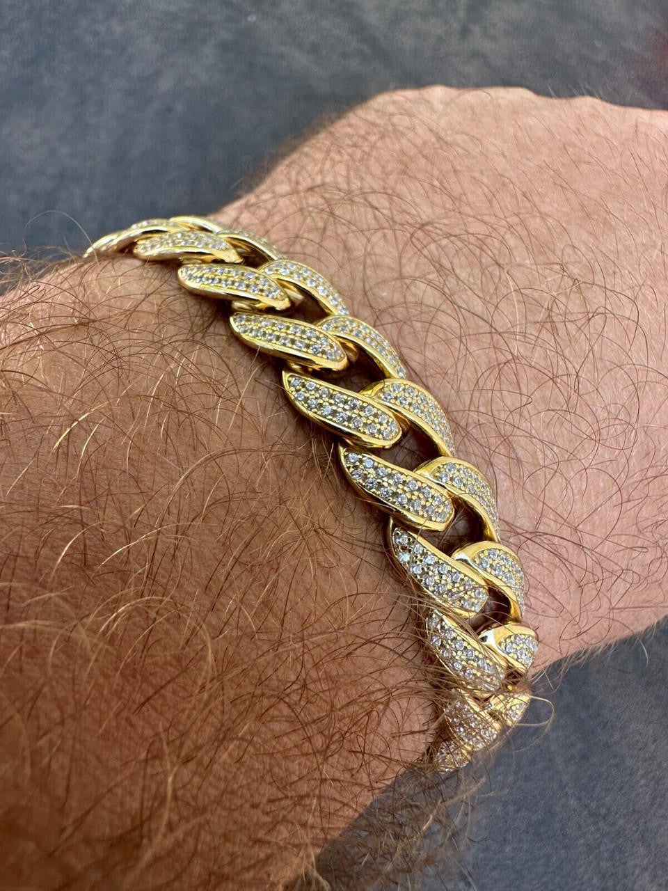 Flat Miami Cuban Link Bracelet Iced Out CZ Stones -14k Gold Vermeil & 925 Silver - 12mm - 7"-9"