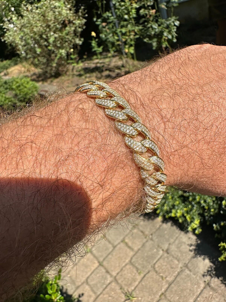 Flat Miami Cuban Link Bracelet Iced Out CZ Stones -14k Gold Vermeil & 925 Silver - 12mm - 7"-9"