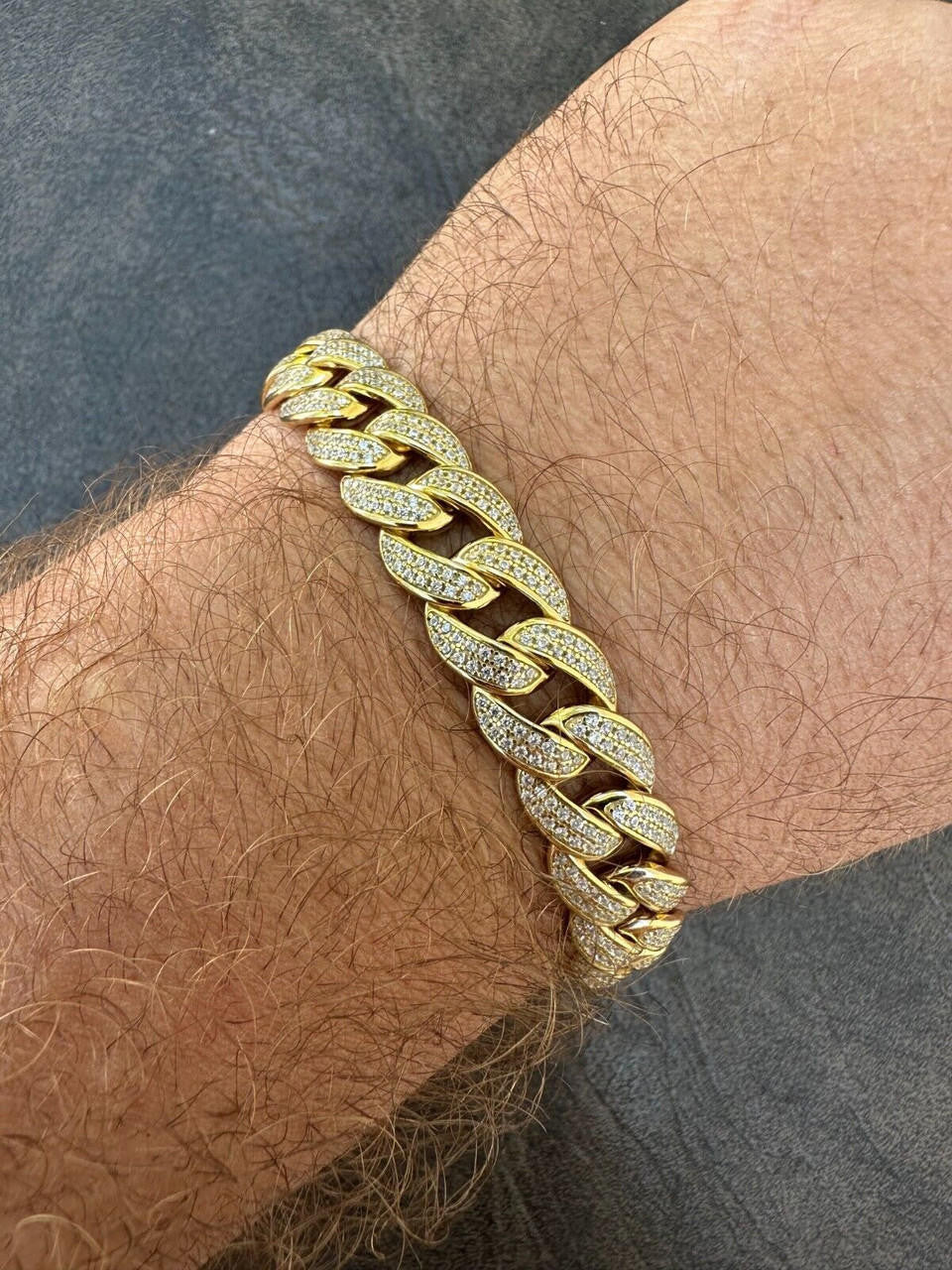 Flat Miami Cuban Link Bracelet Iced Out CZ Stones -14k Gold Vermeil & 925 Silver - 12mm - 7"-9"