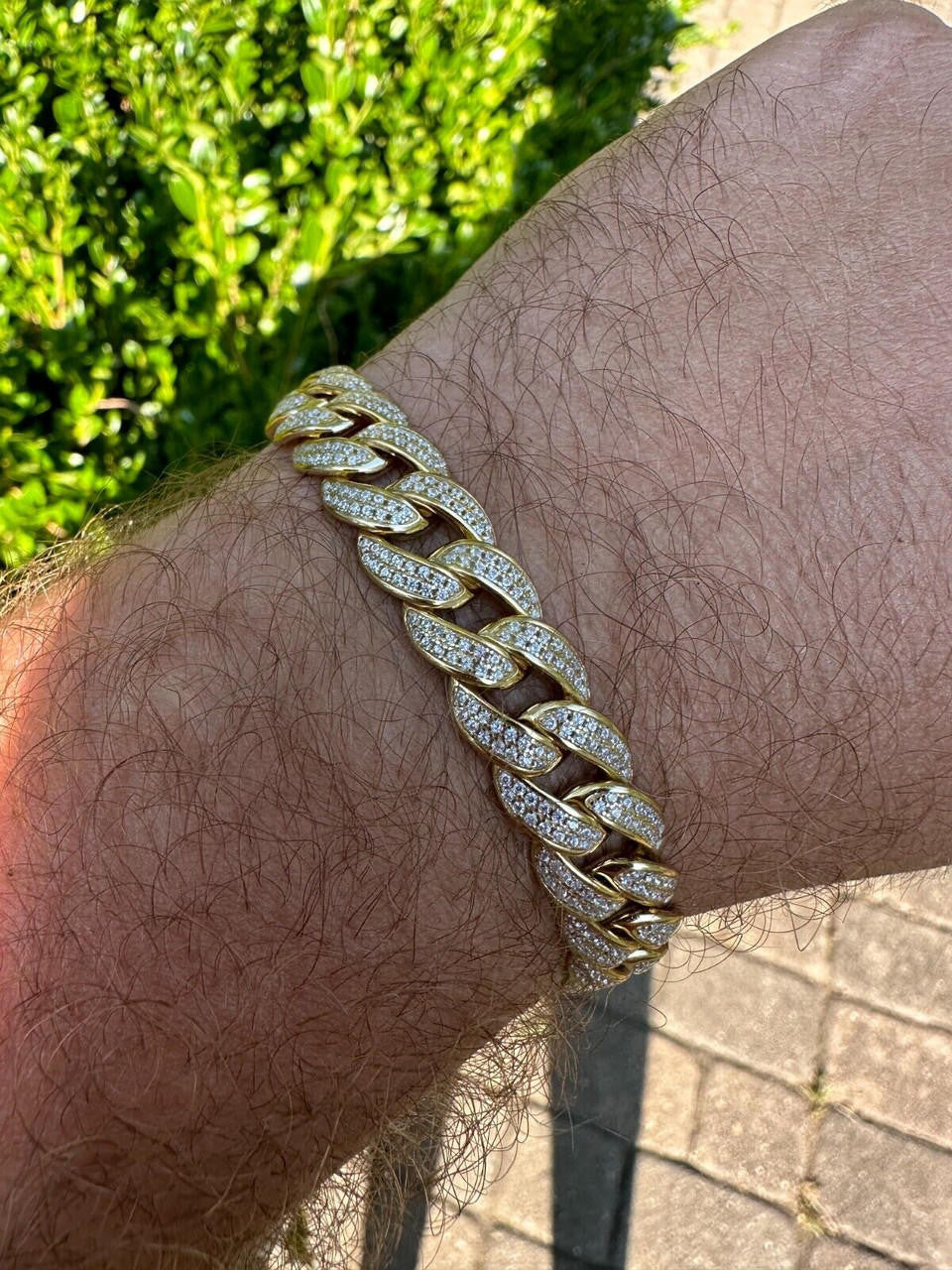 Flat Miami Cuban Link Bracelet Iced Out CZ Stones -14k Gold Vermeil & 925 Silver - 12mm - 7"-9"