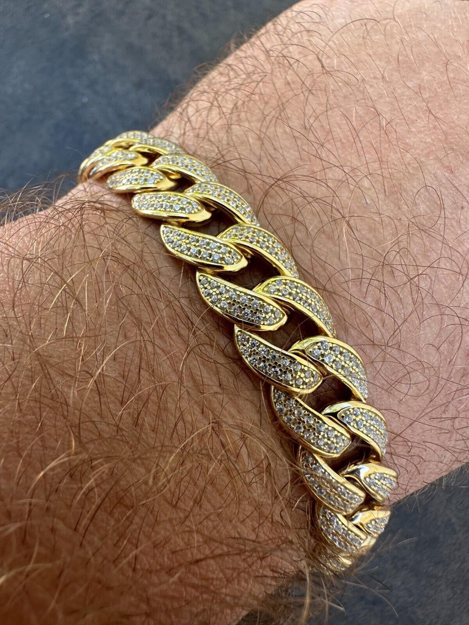 Flat Miami Cuban Link Bracelet Iced Out CZ Stones -14k Gold Vermeil & 925 Silver - 12mm - 7"-9"