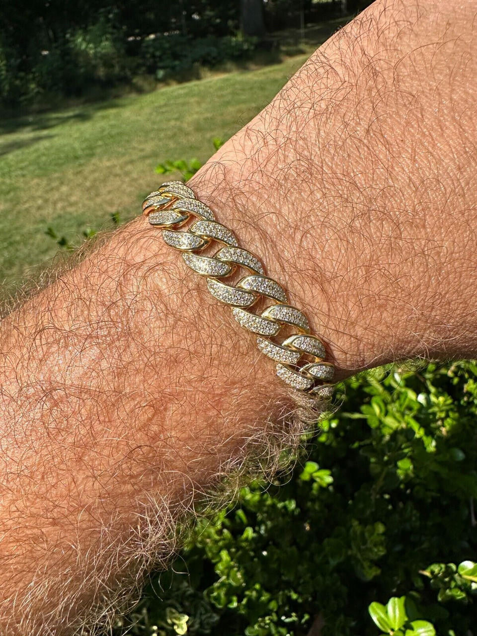 Flat Miami Cuban Link Bracelet Iced Out CZ Stones -14k Gold Vermeil & 925 Silver - 12mm - 7"-9"