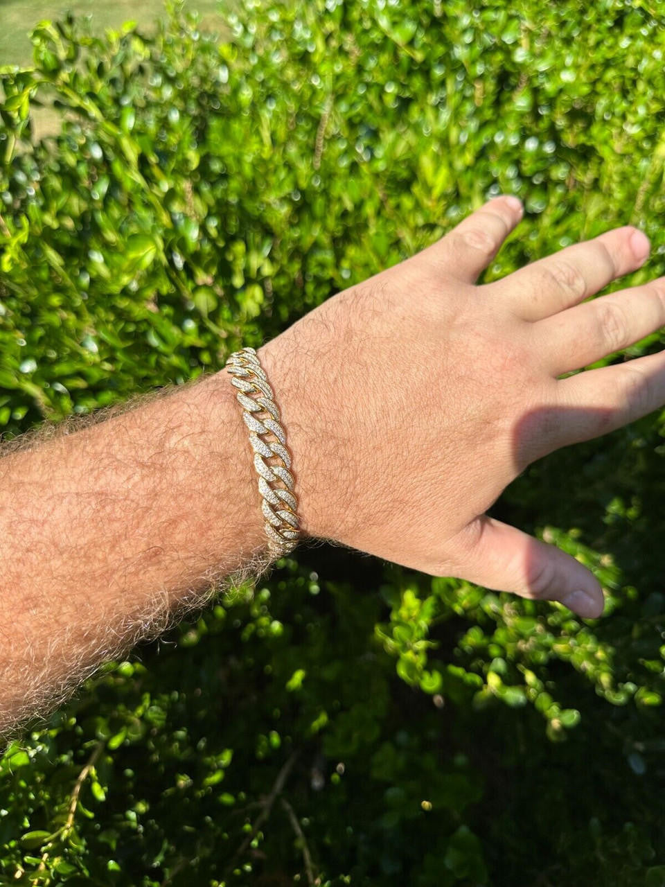 Flat Miami Cuban Link Bracelet Iced Out CZ Stones -14k Gold Vermeil & 925 Silver - 12mm - 7"-9"