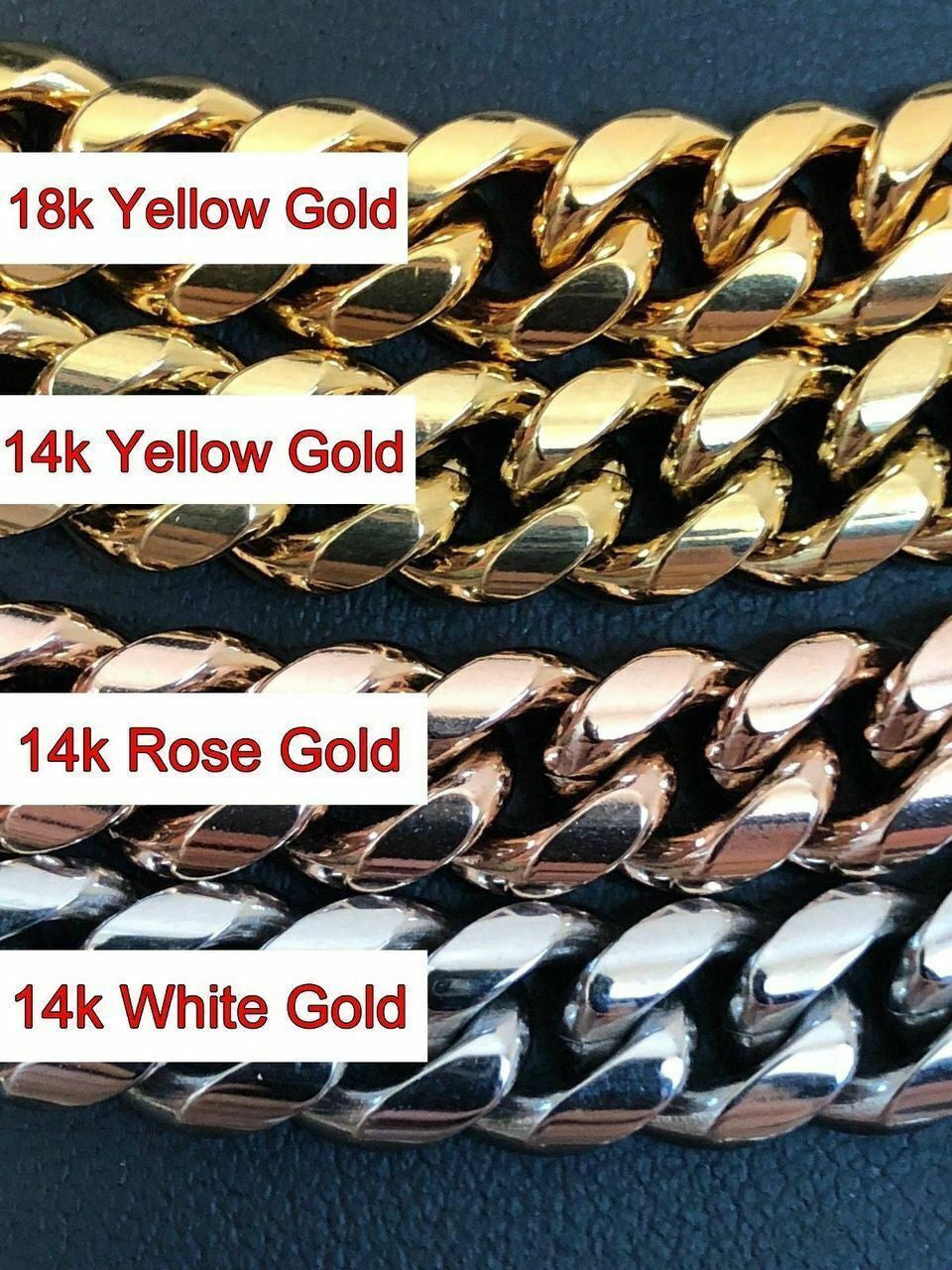 Mens Miami Cuban Link Chain - Gold Plated Stainless Steel 8-18mm Yellow/Rose/White