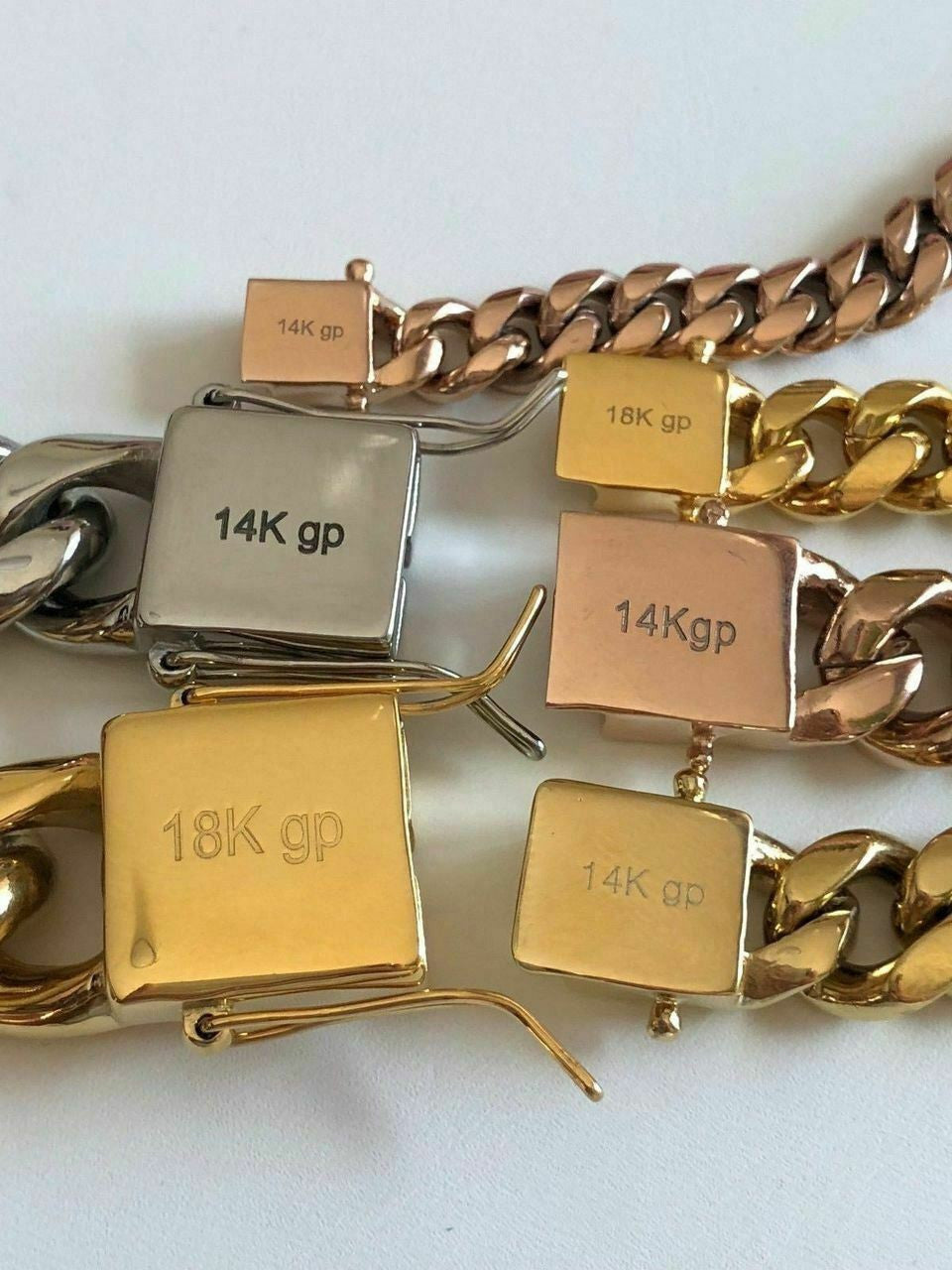 Mens Miami Cuban Link Chain - Gold Plated Stainless Steel 8-18mm Yellow/Rose/White