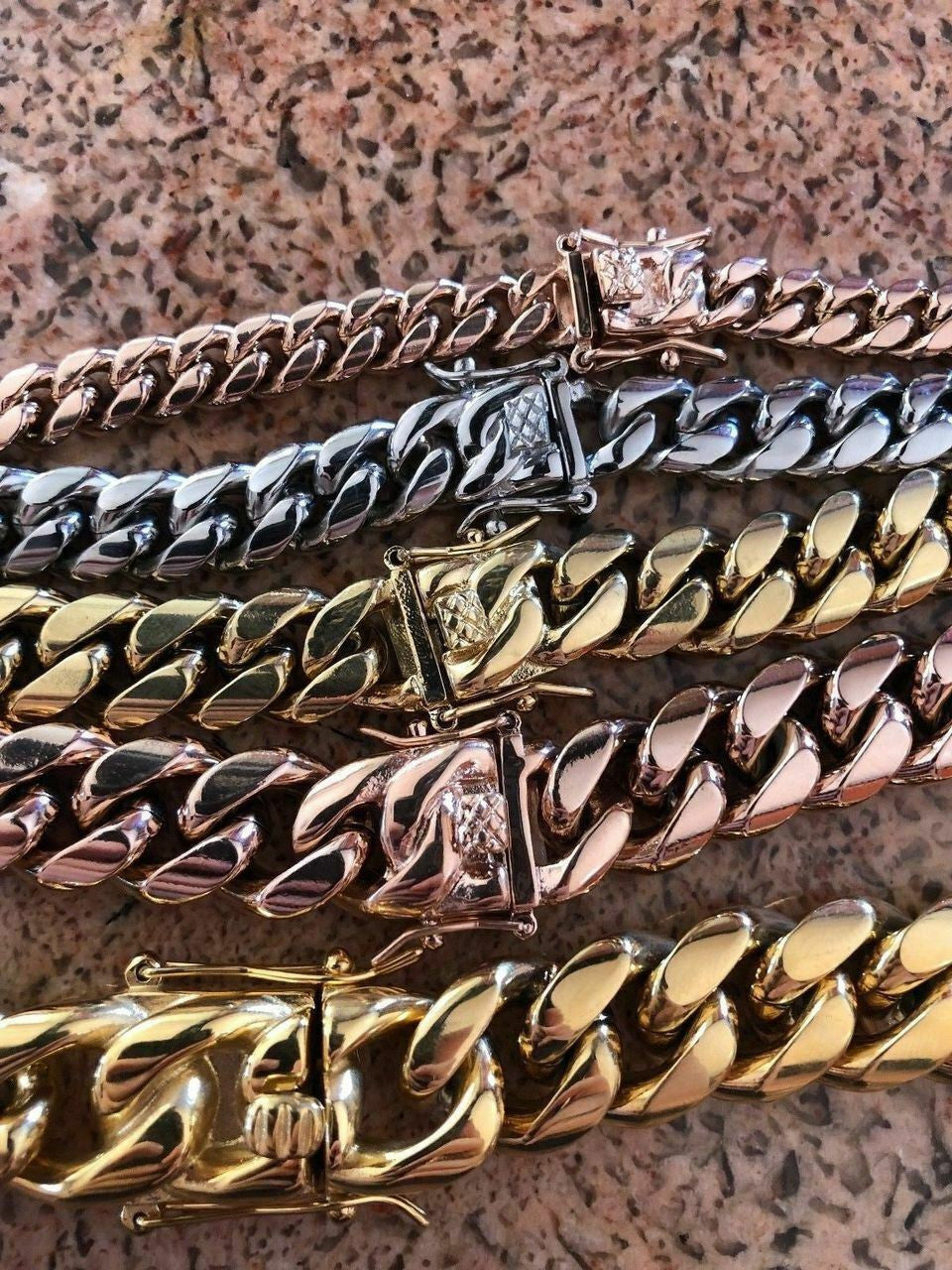 Mens Miami Cuban Link Chain - Gold Plated Stainless Steel 8-18mm Yellow/Rose/White