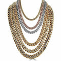 Mens Miami Cuban Link Chain - Gold Plated Stainless Steel 8-18mm Yellow/Rose/White