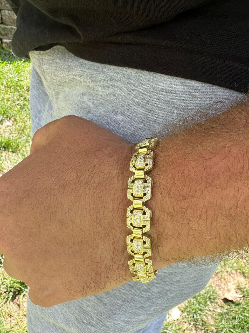 MOISSANITE Octagonal Custom Link Bracelet Iced Out - 14k Gold Vermeil 925 Silver - 12mm - 7"-8.5"