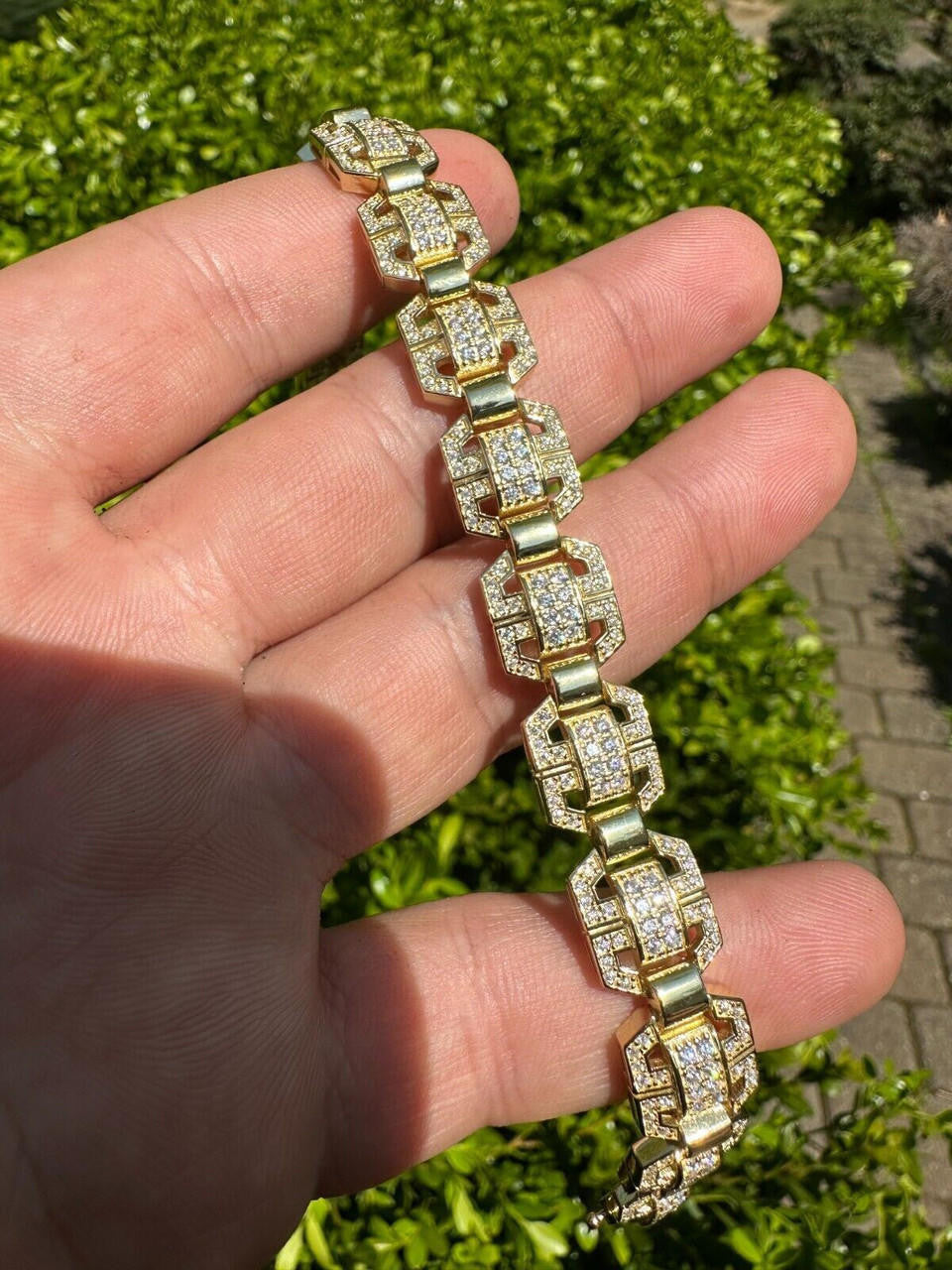 MOISSANITE Octagonal Custom Link Bracelet Iced Out - 14k Gold Vermeil 925 Silver - 12mm - 7"-8.5"