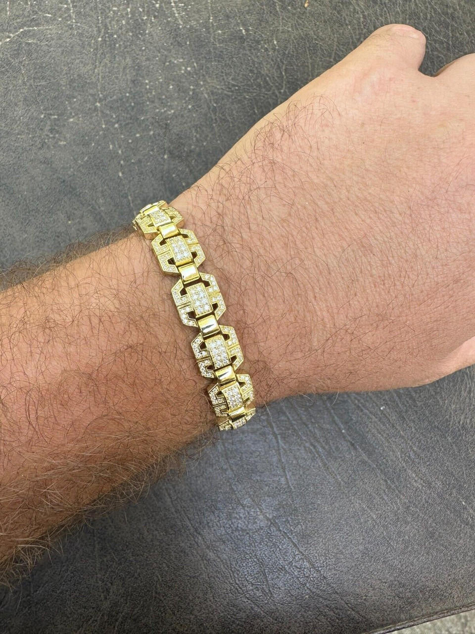 MOISSANITE Octagonal Custom Link Bracelet Iced Out - 14k Gold Vermeil 925 Silver - 12mm - 7"-8.5"