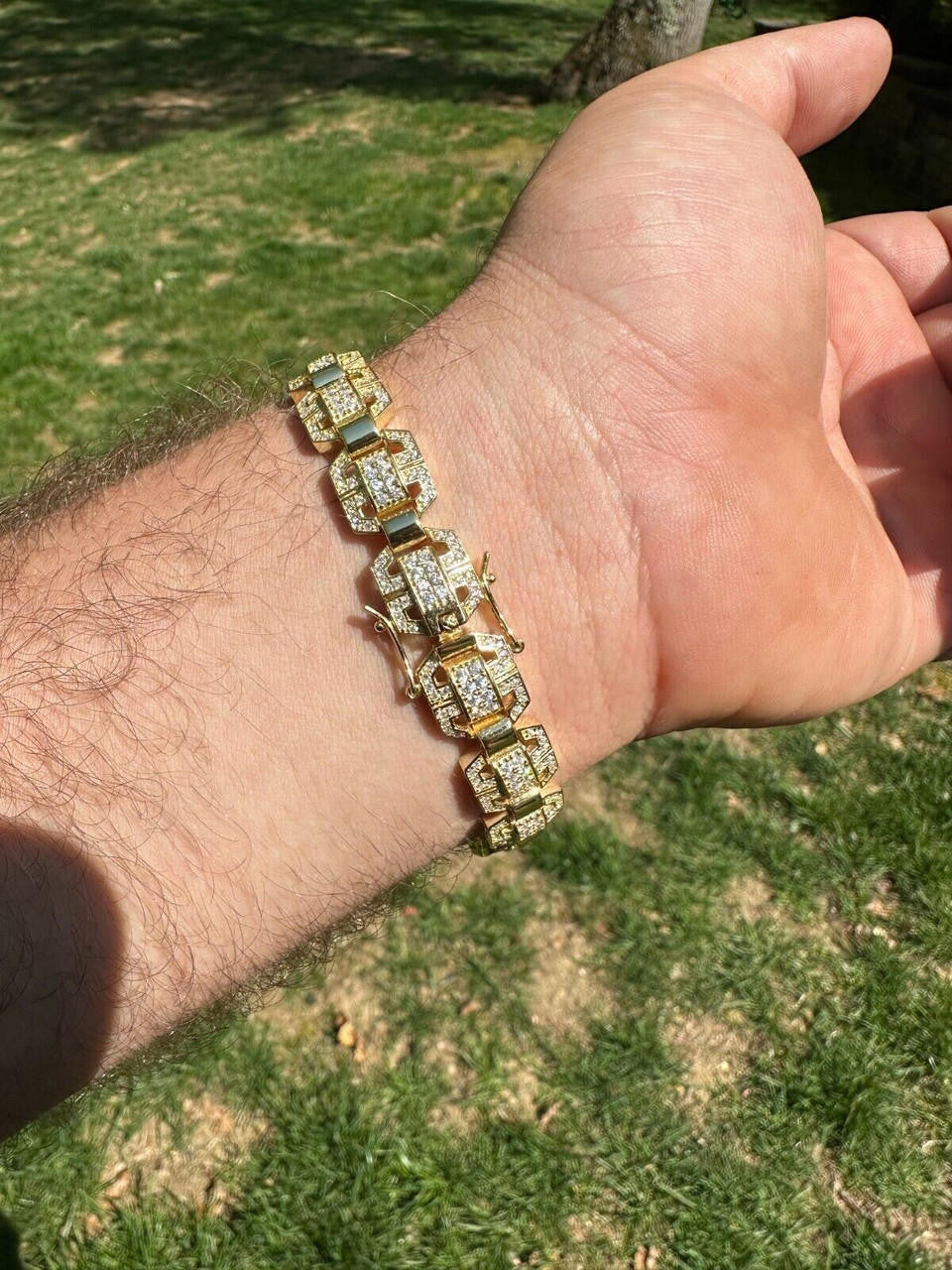 MOISSANITE Octagonal Custom Link Bracelet Iced Out - 14k Gold Vermeil 925 Silver - 12mm - 7"-8.5"