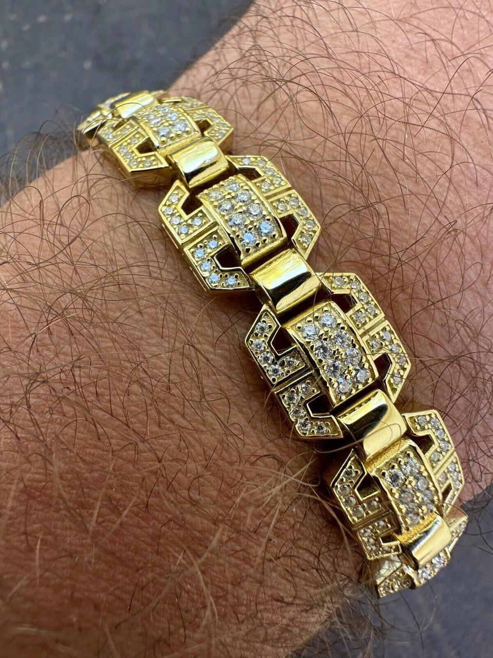 MOISSANITE Octagonal Custom Link Bracelet Iced Out - 14k Gold Vermeil 925 Silver - 12mm - 7"-8.5"