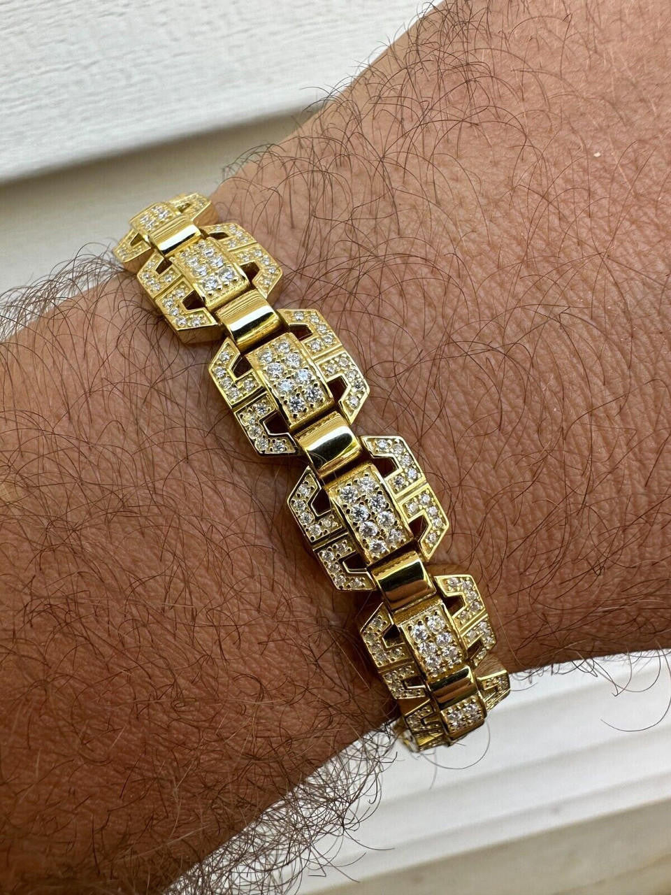 MOISSANITE Octagonal Custom Link Bracelet Iced Out - 14k Gold Vermeil 925 Silver - 12mm - 7"-8.5"