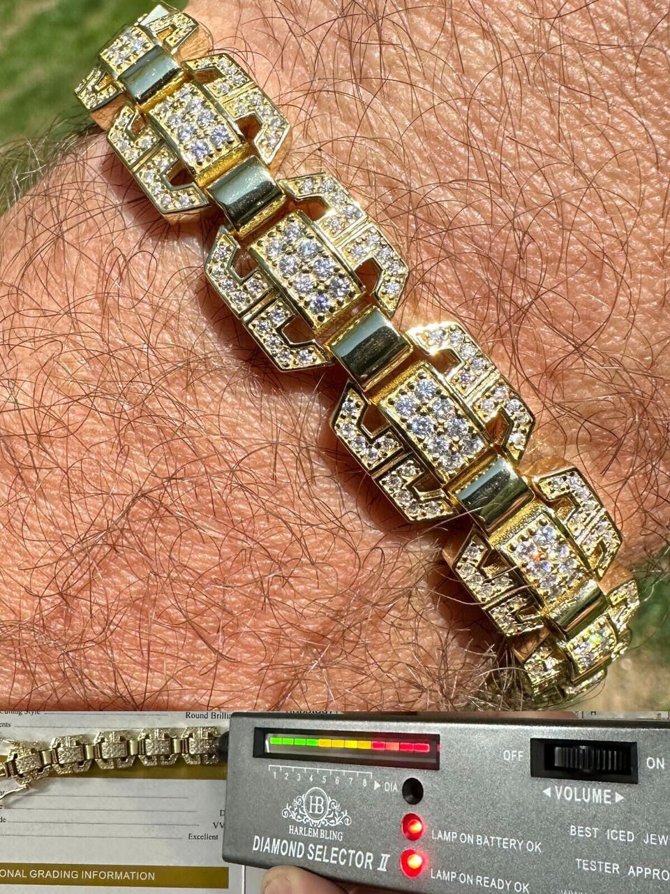 MOISSANITE Octagonal Custom Link Bracelet Iced Out - 14k Gold Vermeil 925 Silver - 12mm - 7"-8.5"
