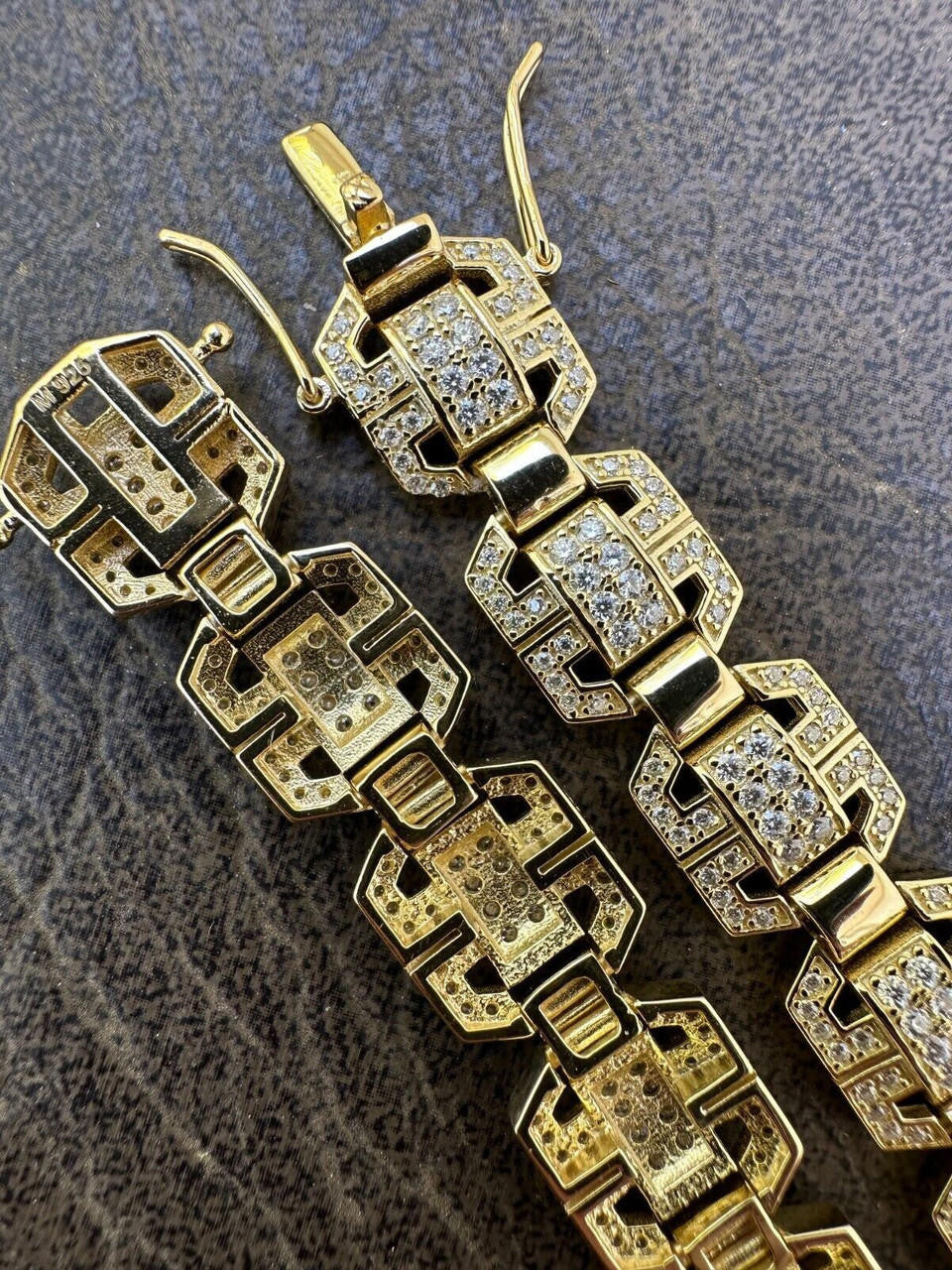 MOISSANITE Octagonal Custom Link Bracelet Iced Out - 14k Gold Vermeil 925 Silver - 12mm - 7"-8.5"